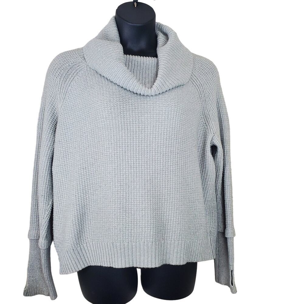 41 HAWTHORN Gray  Sharon Cowl Neck  Waffle Stitch Sweater